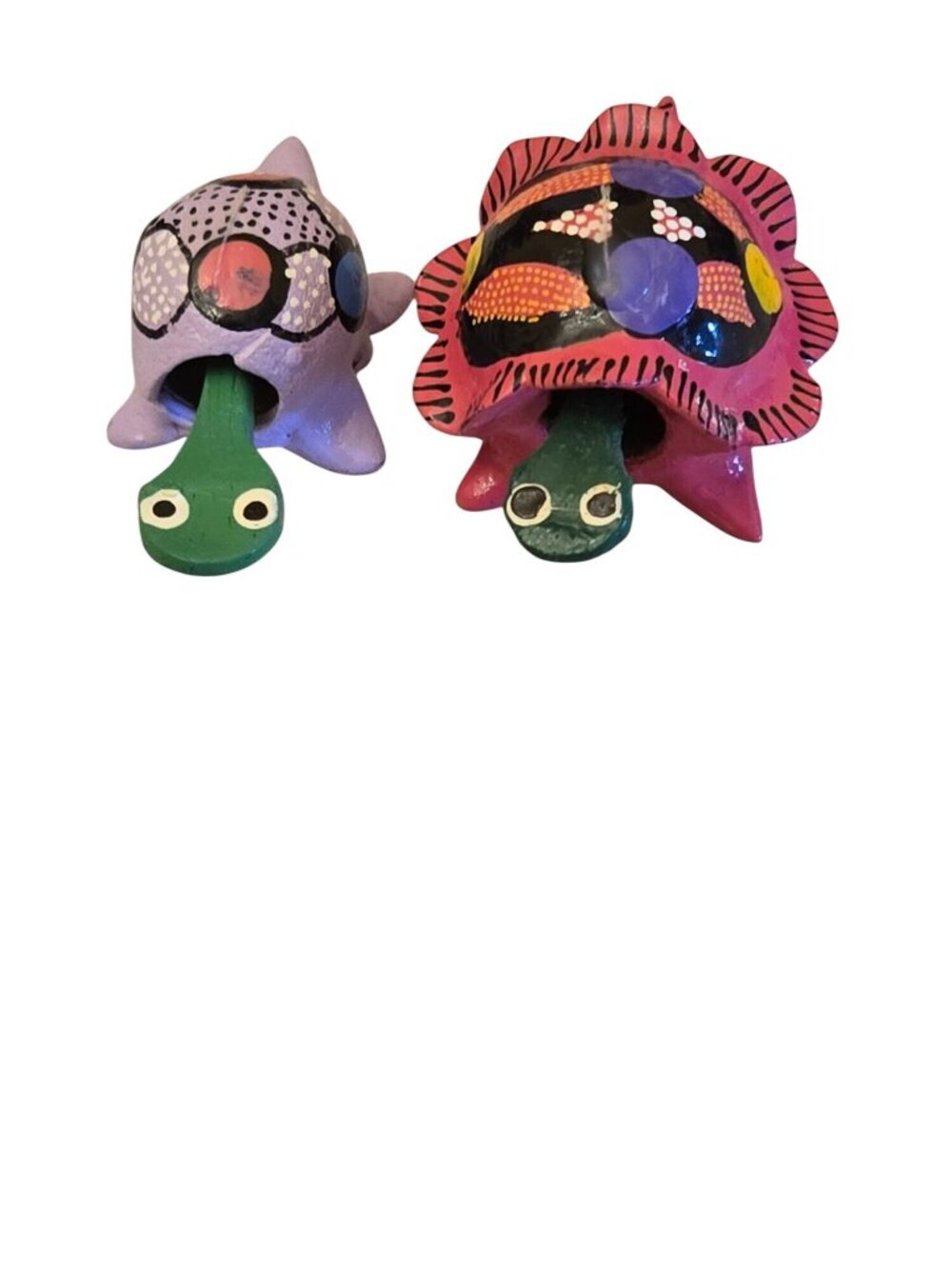 Vintage‎ Hand Painted Folk Art Turtle Figurines Pair Mini Mexican Alebrije Style